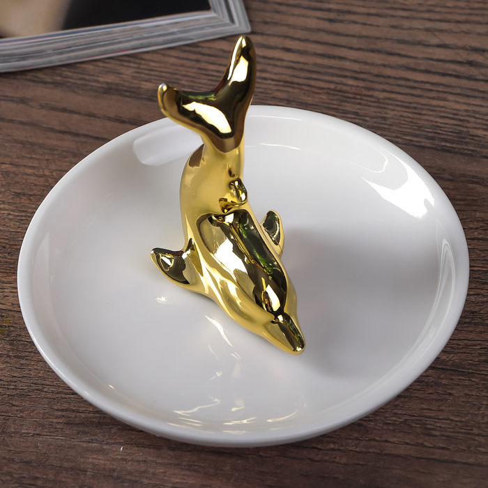 Сувенир керамика подставка под кольца "Дельфин" золото 7,5х11х11 см 