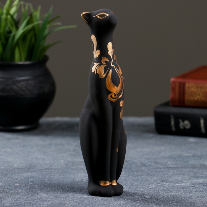 Фигура "Кошка Багира" прямая роспись 23см черный 6 × 6 × 21 см 009 