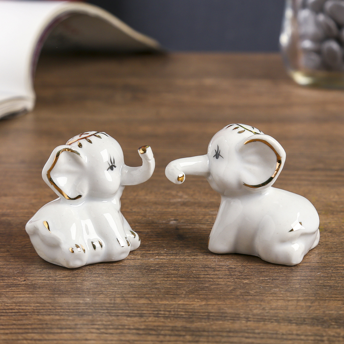 Сувенир "Два белых слонёнка" набор 2 шт. 4,5х5х3 см 