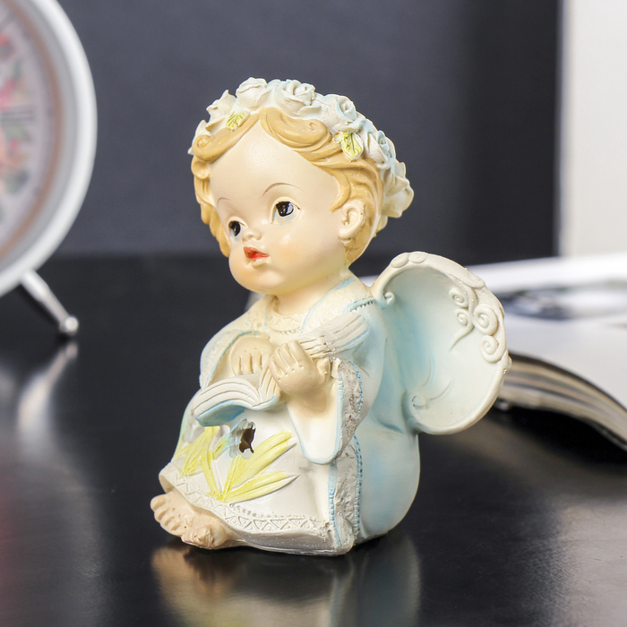 Сувенир полистоун свет "Ангел в цветочном венке и резном платье с книгой" 10,7х7,8х5,3см 