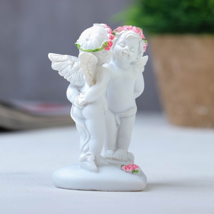 Сувенир полистоун "Целующиеся ангелочки в розовых веночках" набор из 2 штук 8,3х5х4,8 см 