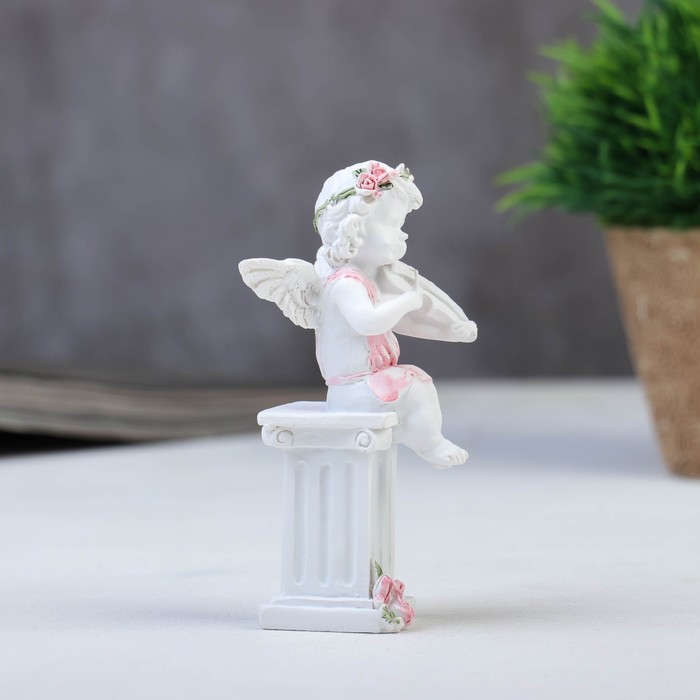 Сувенир полистоун "Белый ангел в цветном платье на колонне со скрипкой" МИКС 10,5х4,5х5,3 см 