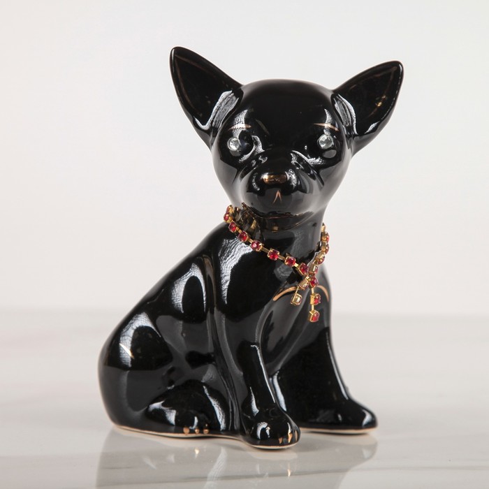 Фигура садовая "Собака Чихуахуа с ошейником", глянец, чёрный 