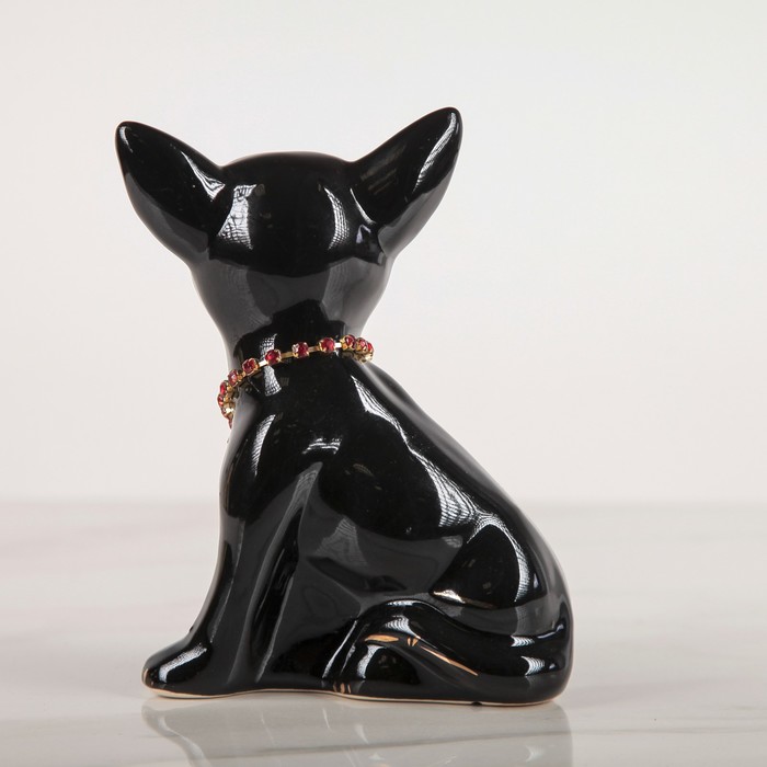 Фигура садовая "Собака Чихуахуа с ошейником", глянец, чёрный 