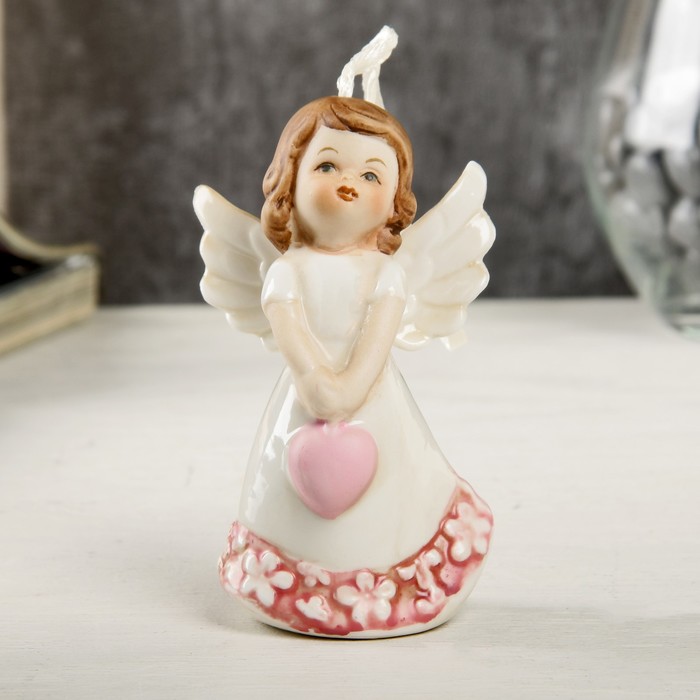 Сувенир керамика подвеска "Ангел-девочка в платье с цветами, с сердцем" 9,3х3,6х5,5 см 