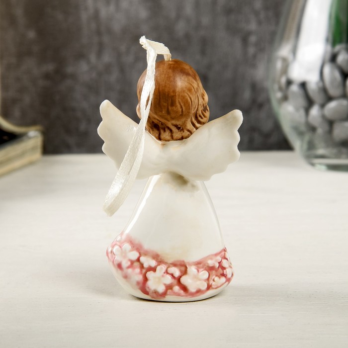 Сувенир керамика подвеска "Ангел-девочка в платье с цветами, с сердцем" 9,3х3,6х5,5 см 