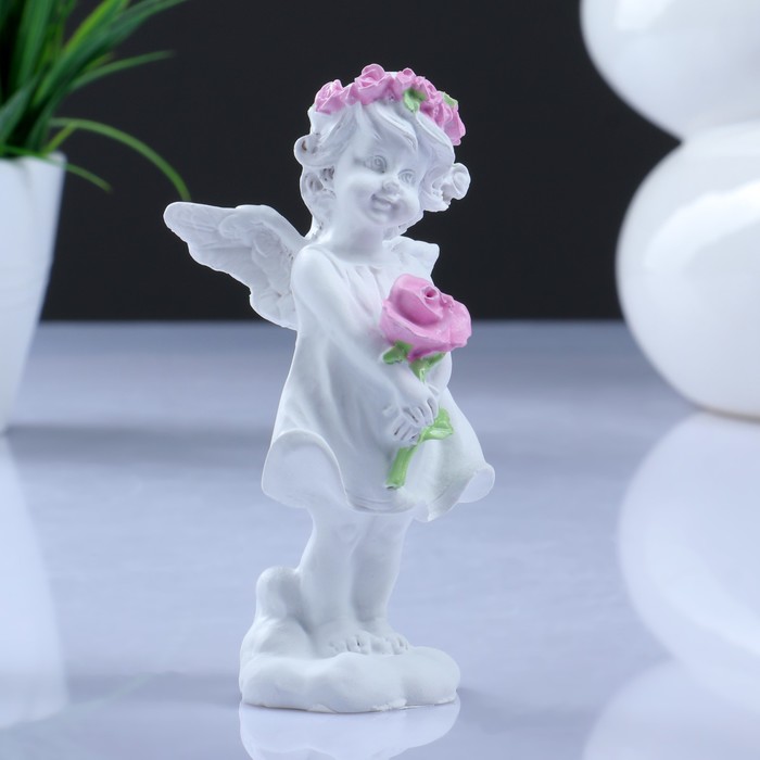 Фигура "Ангел с розой" акрил 4х6х12см 