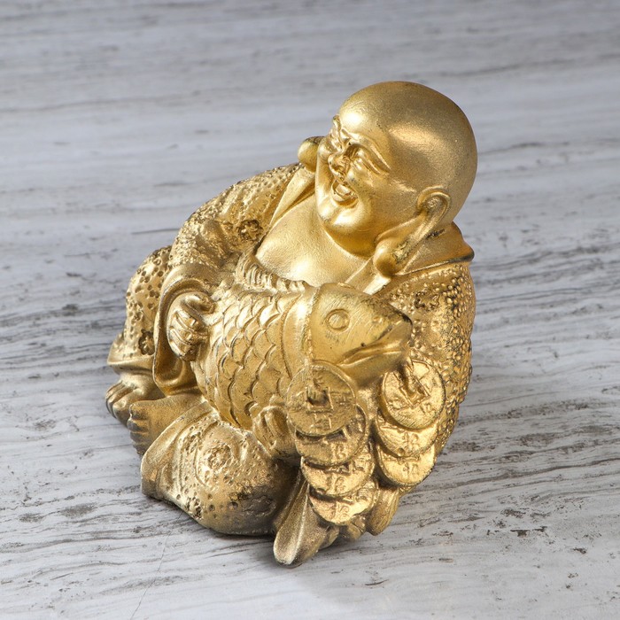 Сувенир "Будда с рыбой" золото 