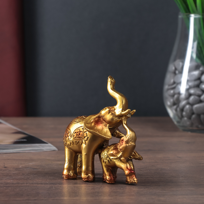 Сувенир полистоун "Слон со слонёнком мозаика на попоне" 12х12х4 см 