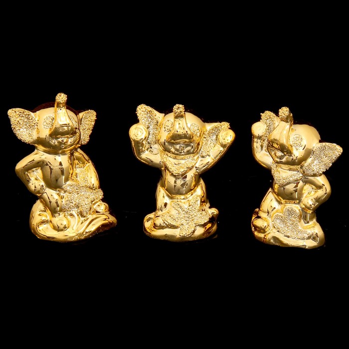 Сувенир керамика "Три золотых слоника" набор 3 шт 7х4,7х2,7 см 