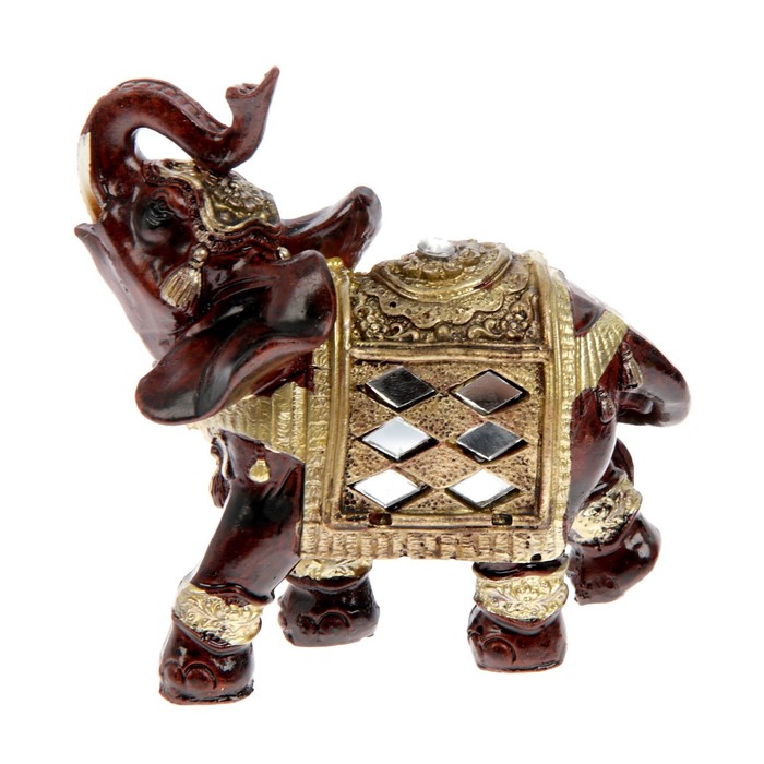 Сувенир полистоун "Индийский слон в зеркальной золотой попоне шахматка" МИКС 9х10х5 см 