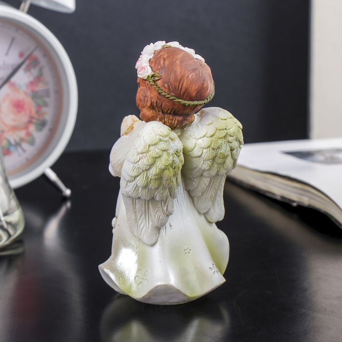 Сувенир полистоун "Ангел в нежном платье в розовом венке с крестом/книгой" МИКС 12х7х6,5см 
