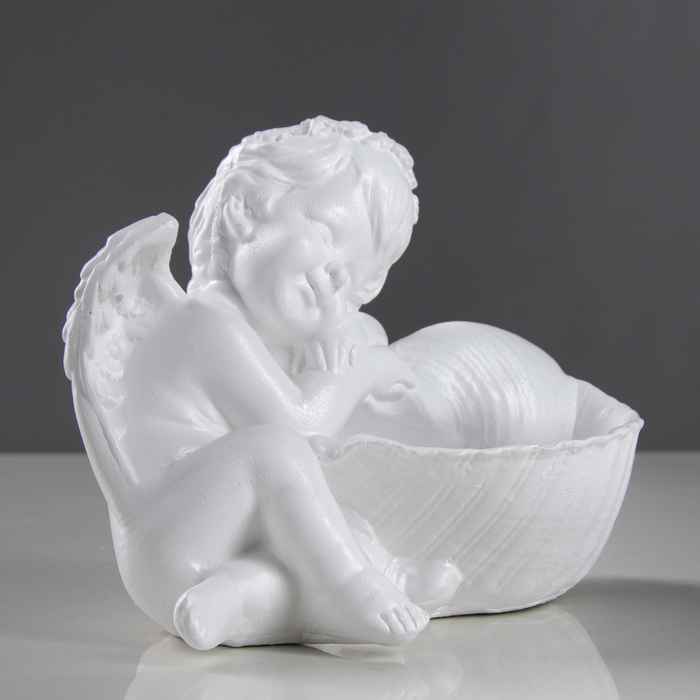 Статуэтка "Ангел с ракушкой" белый, 14 см 