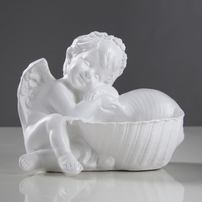 Статуэтка "Ангел с ракушкой" белый, 14 см 
