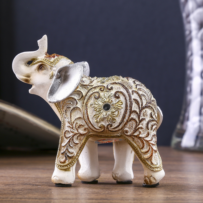 Сувенир полистоун "Белый слон с ажурным цветочным рисунком" 9х9,4х4 см 