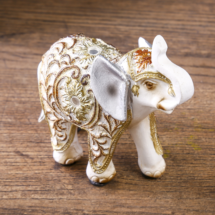 Сувенир полистоун "Белый слон с ажурным цветочным рисунком" 9х9,4х4 см 