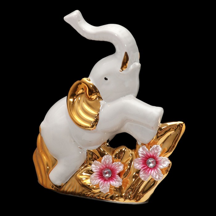 Сувенир керамика "Белый слон с цветами" 14,5х14,8х5,2 см 