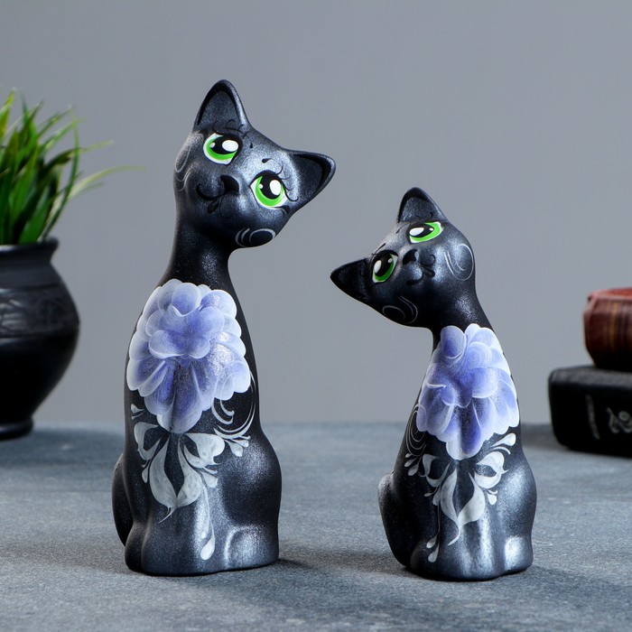 Фигура "Love Коты" ушастые 6 × 7 × 17 см черные серебро (набор 2 шт) 215 