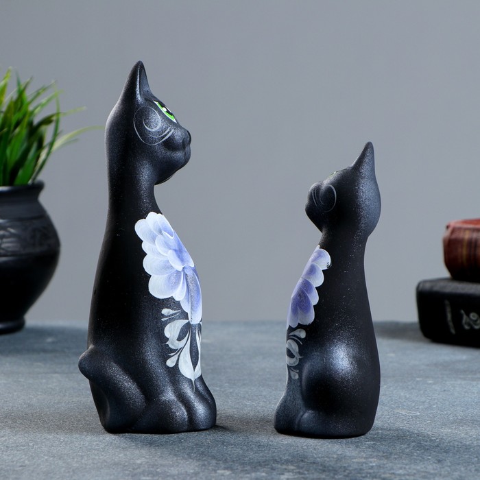 Фигура "Love Коты" ушастые 6 × 7 × 17 см черные серебро (набор 2 шт) 215 