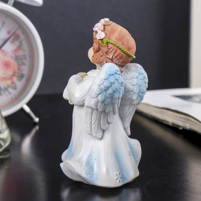 Сувенир полистоун "Ангел в нежном платье в розовом венке стеснительный" МИКС 12х7х6,5 см 