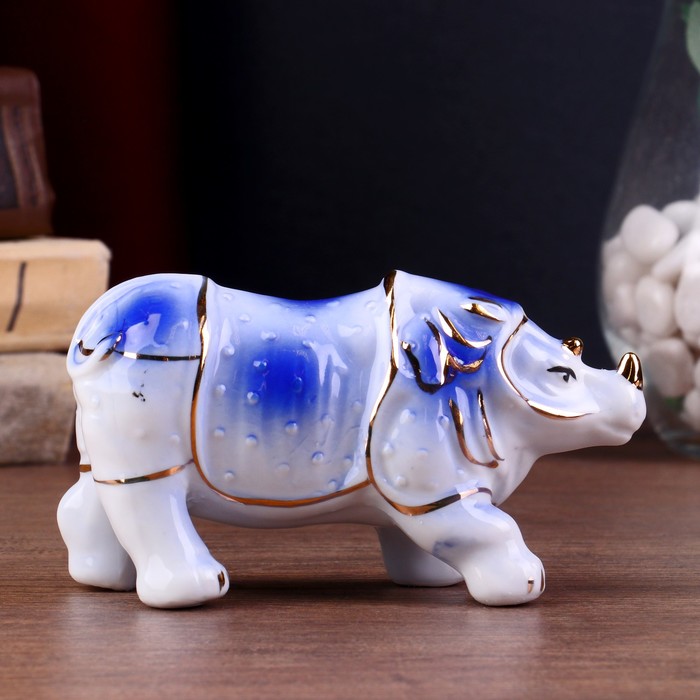 Сувенир керамика "Носорог" синий 6,5х12,5х4 см 