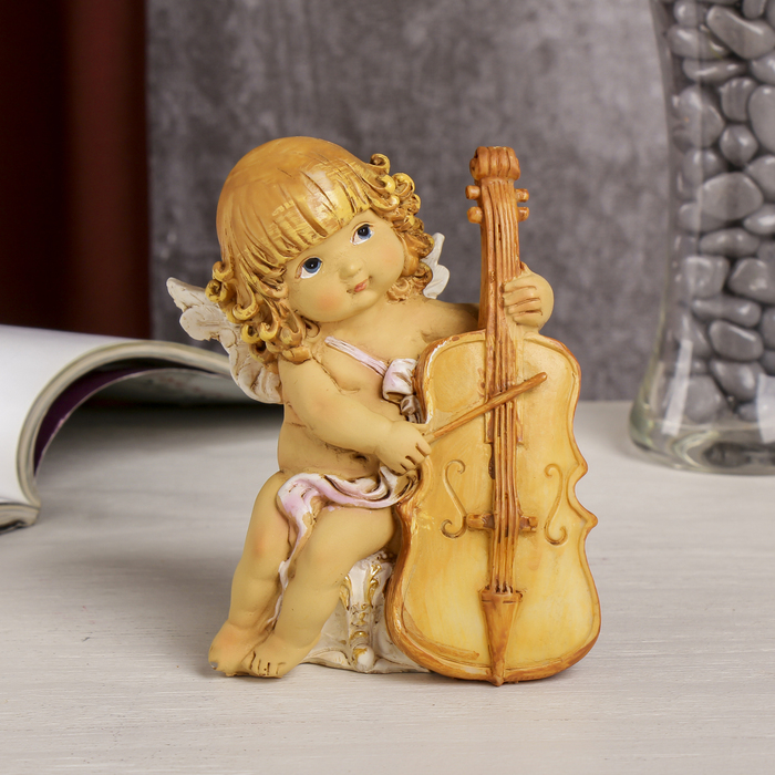 Сувенир полистоун "Ангелочек с локонами играет на скрипке" 12,3х9,5х6,5 см 