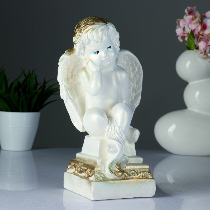 Фигура "Ангел на Пьедестале" белый 25х14х12см 