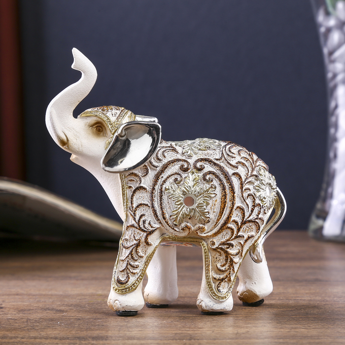 Сувенир полистоун "Белый слон с ажурным цветочным рисунком" 10,5х4,3х11,5 см 