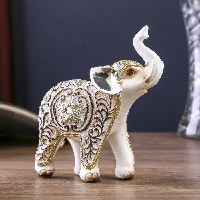 Сувенир полистоун "Белый слон с ажурным цветочным рисунком" 10,5х4,3х11,5 см 