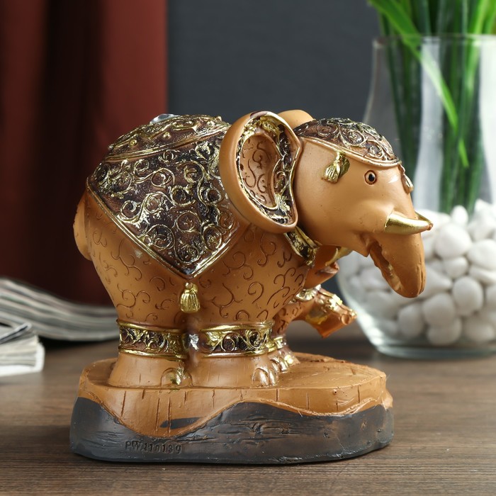 Сувенир полистоун "Слон и слонёнок с узорами на попоне" 12х11,5х8 см 