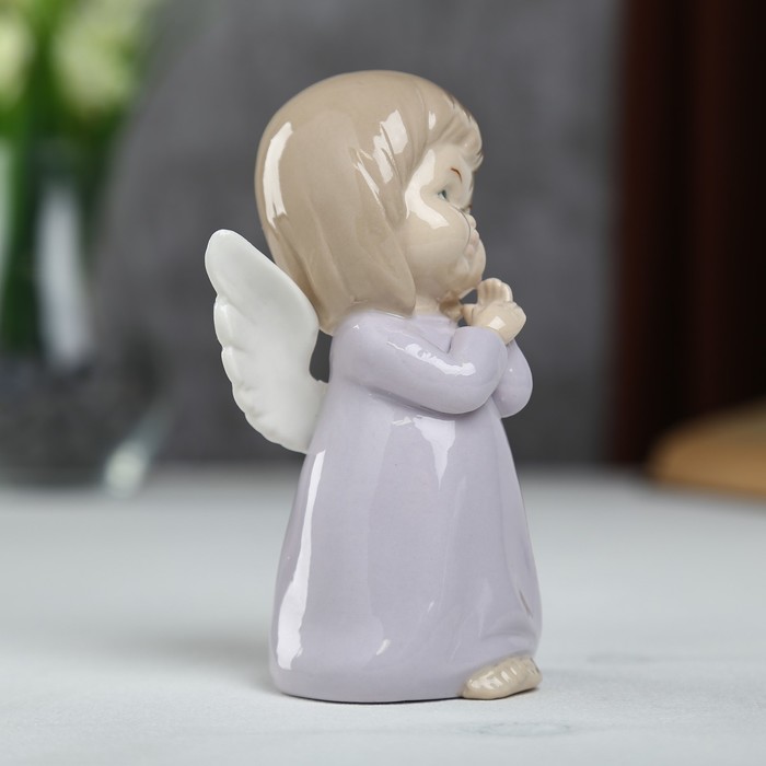 Сувенир керамика "Ангел-пухлячок в сиреневом платье - стеснительный" 13х5,5х7 см 