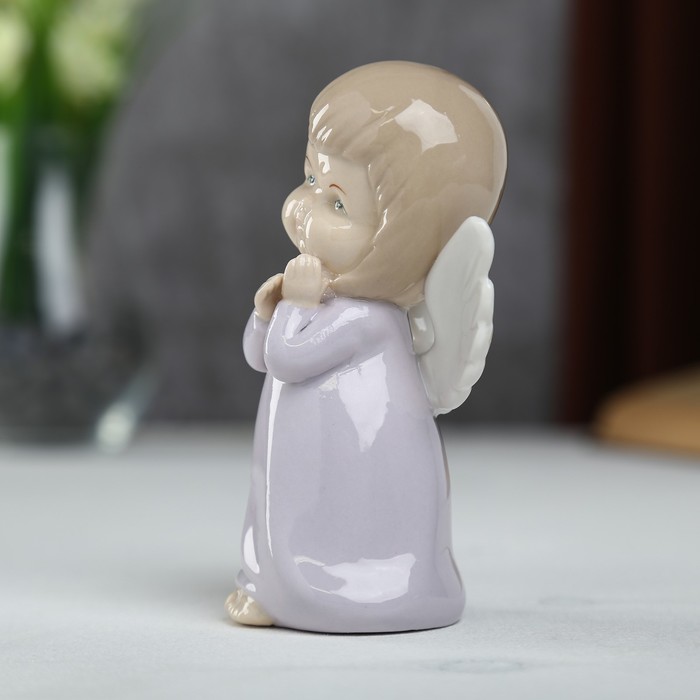 Сувенир керамика "Ангел-пухлячок в сиреневом платье - стеснительный" 13х5,5х7 см 
