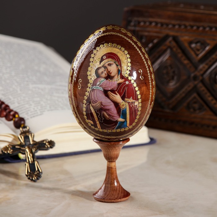 Сувенир Яйцо на подставке икона "Божья Матерь Владимирская" 