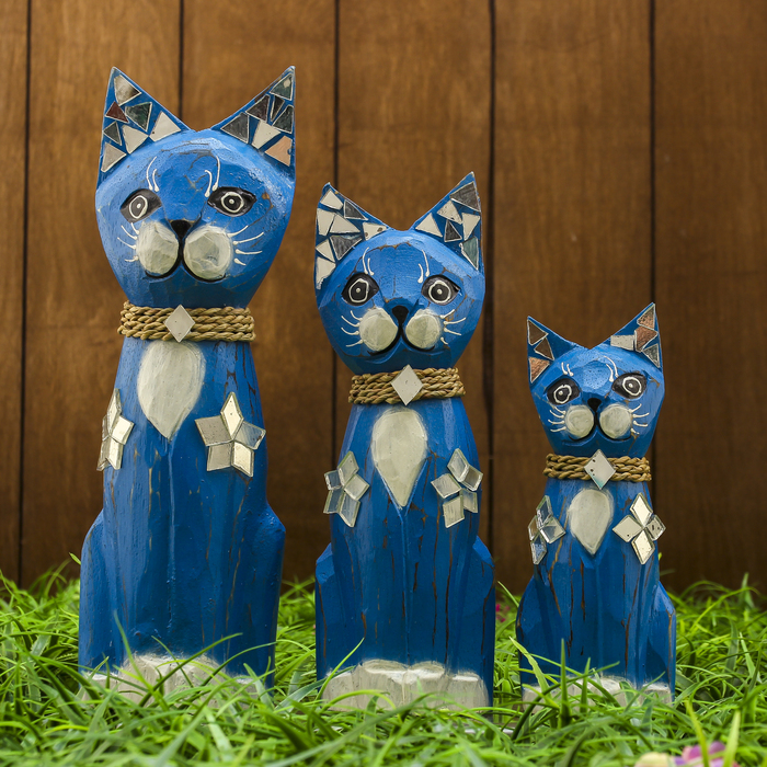 Набор сувенирный "Кошки с ошейником" (15,20,25) голубые 15х6х25 см 