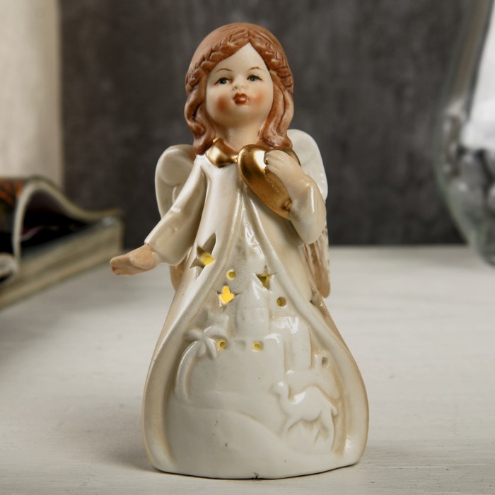 Сувенир керамика световой "Ангел-девочка в платье с Вифлеемской звездой" 11,2х4,8х6,7 см 