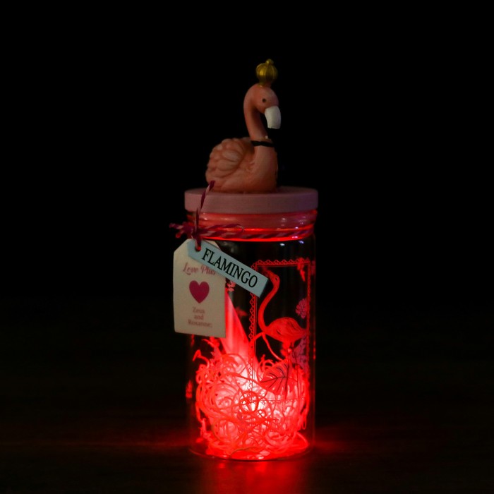 Сувенир полистоун свет "Розовый фламинго" светящаяся баночка МИКС 18х7х7 см 