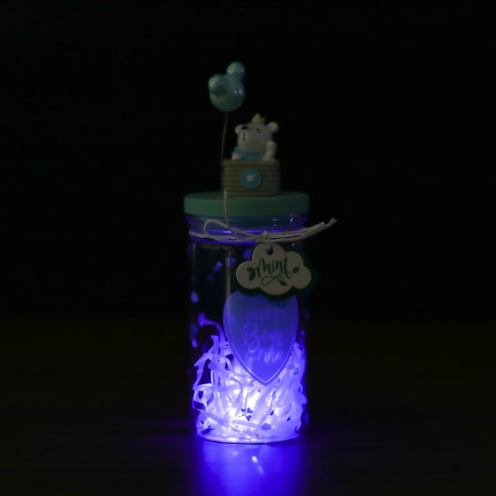 Сувенир полистоун свет "Белый мишка с воздушными шариками" светящаяся баночка МИКС 18х7х7 см   46350 