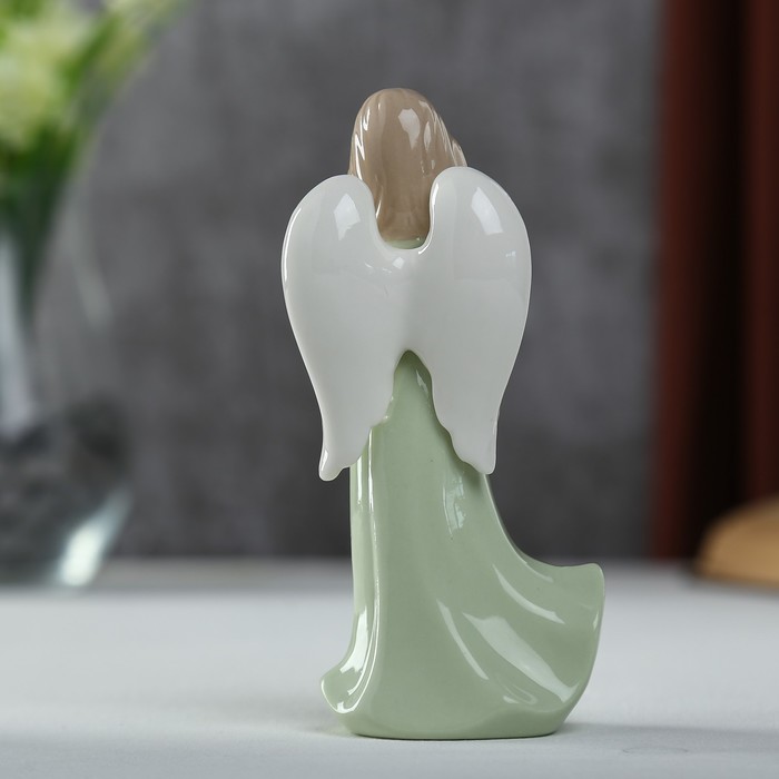 Сувенир керамика "Девушка-ангел в зелёном платье - честность" 13,5х4,3х6 см 