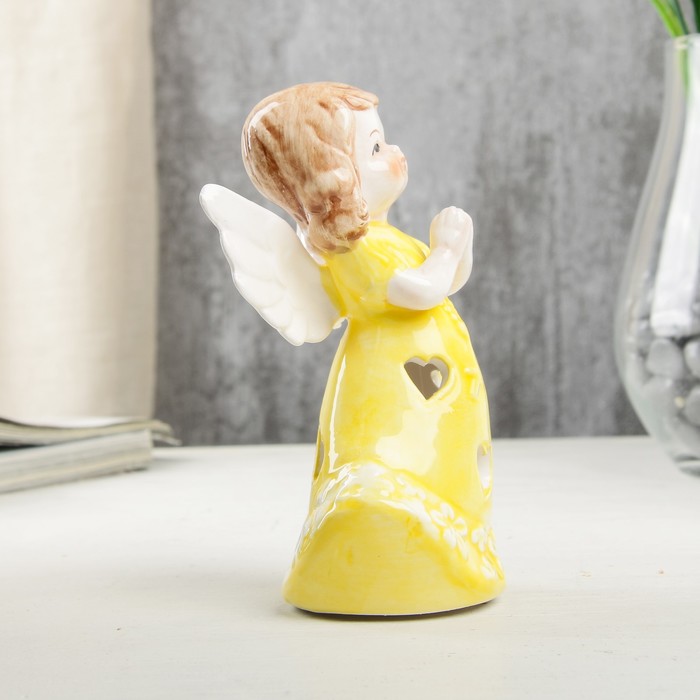 Сувенир керамика световой "Ангел-девочка в жёлтом платье, с крестом в руках" 12,1х6х7 см 