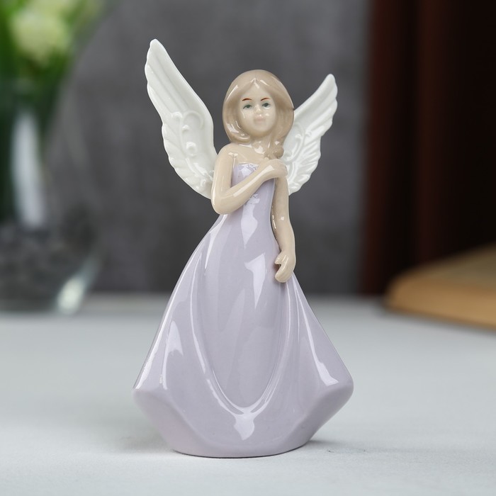 Сувенир керамика "Девушка-ангел с рисунком на крыльях в сиреневом платье" 13,6х5,5х7,8 см 
