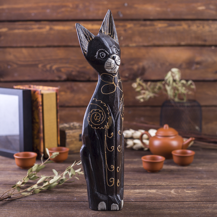 Интерьерный сувенир "Кошка тёмная с рисунком" 35см 