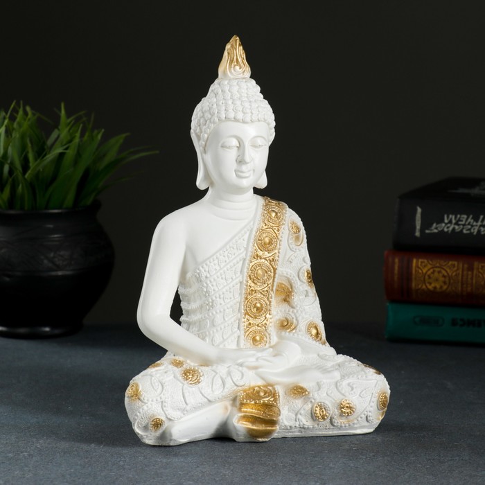 Фигура "Будда малый" 16х9х23см бело-золотая 
