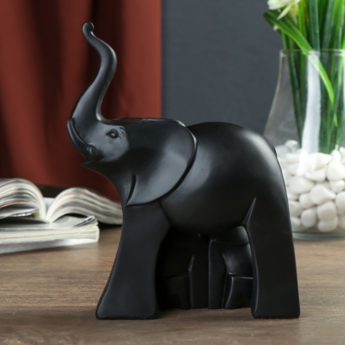 Сувенир полистоун "Чёрный африканский слон со слонятами" (набор 3 шт) 16х12х6,5 см 