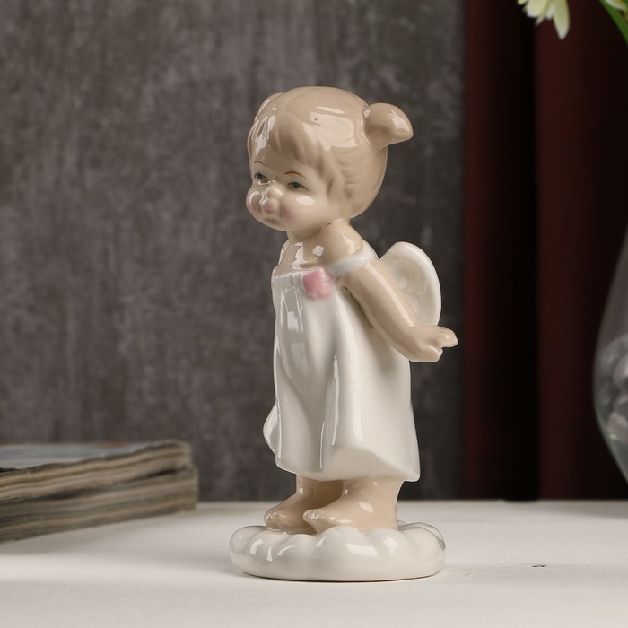 Сувенир керамика "Ангелочек-девочка на облачке в белом платьице" 13х6х6 см 