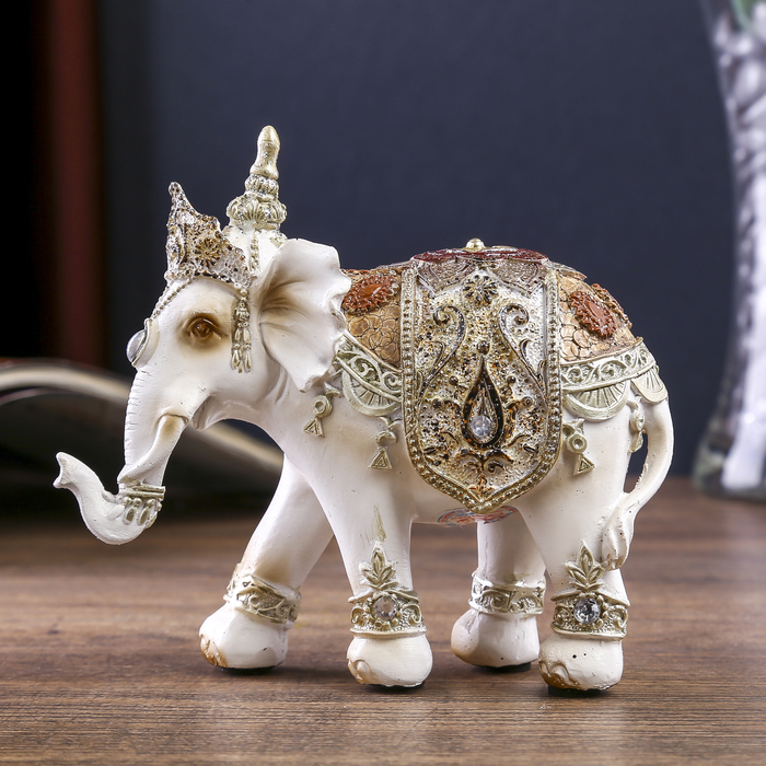 Сувенир полистоун "Белый слон Махараджи в богатой попоне" 10,8х5х12 см 