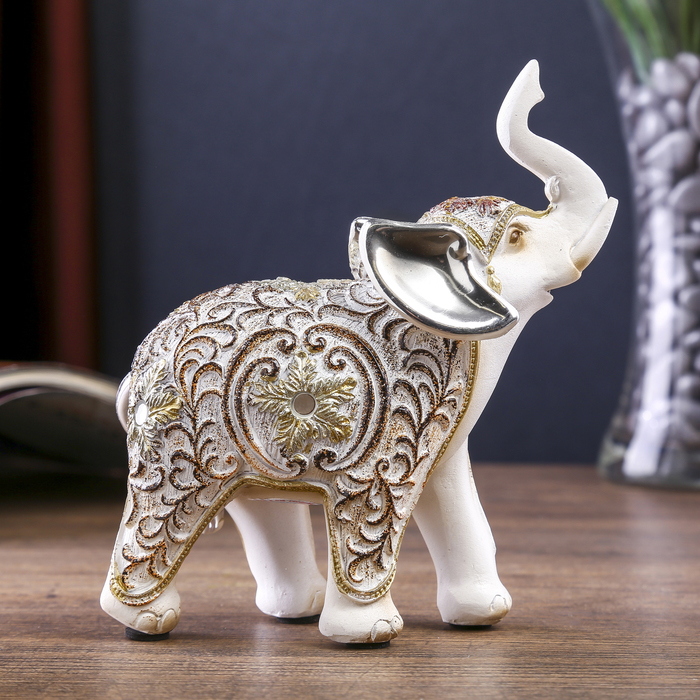 Сувенир полистоун "Белый слон с ажурным цветочным рисунком" 11,8х5х13,4 см 