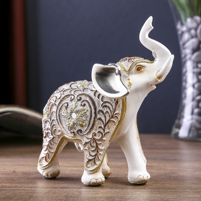 Сувенир полистоун "Белый слон с ажурным цветочным рисунком" 11,8х5х13,4 см 