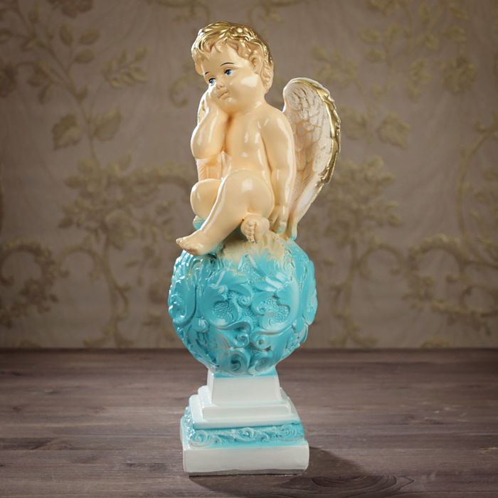 Статуэтка "Ангел на шаре" с узором, средняя, цветная 9,5 х 14 х 35 см, микс 