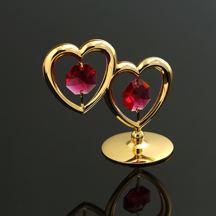 Фигурка "Два сердца" с 2 красными хрусталиками 