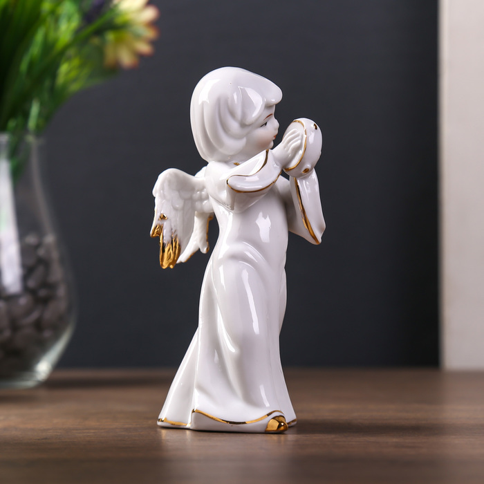Сувенир "Ангел с бубном" белый с золотом 15х9,5х9 см 